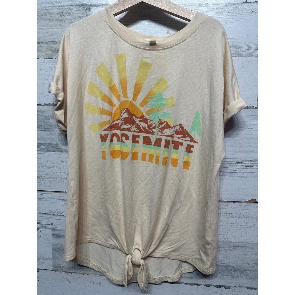 Sunset West Yosemite Graphic Tee Kids Size M‎ Tan Tie Front Mountain NWT